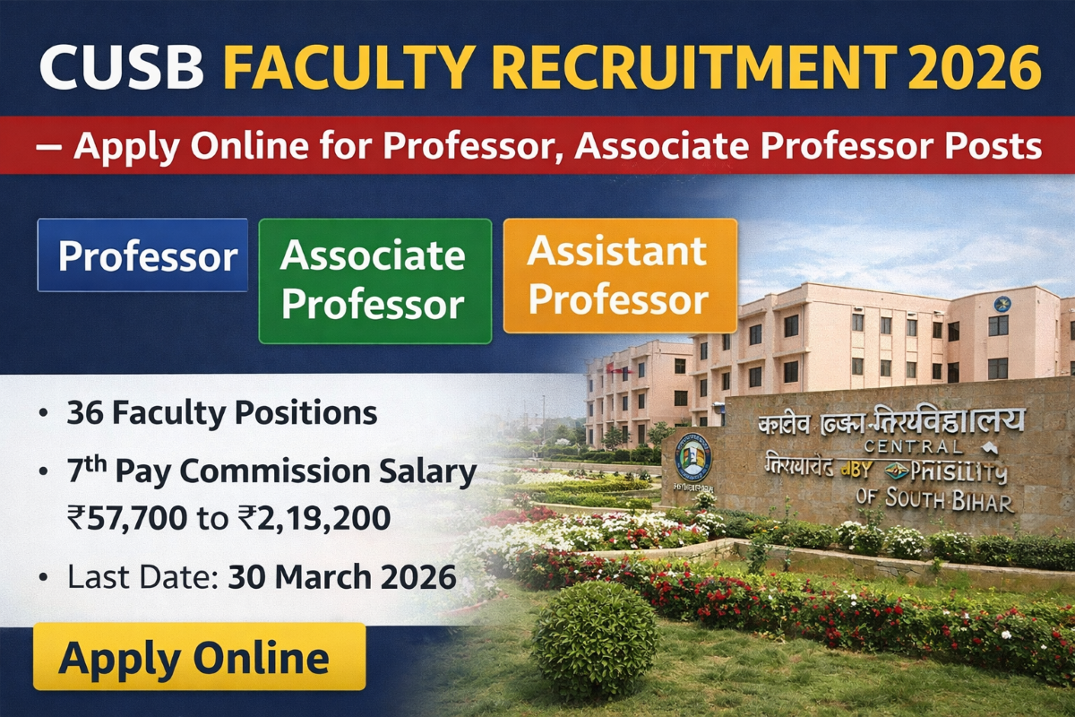 CUSB Faculty Recruitment 2026 – Apply Online for Professor, Associate Professor Posts